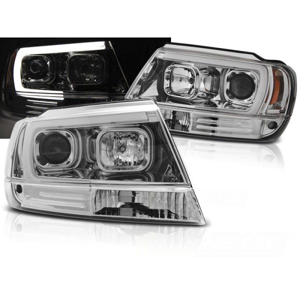 CHRYSLER JEEP GRAND CHEROKEE 99-05 - přední chrom světla TUBE LIGHT