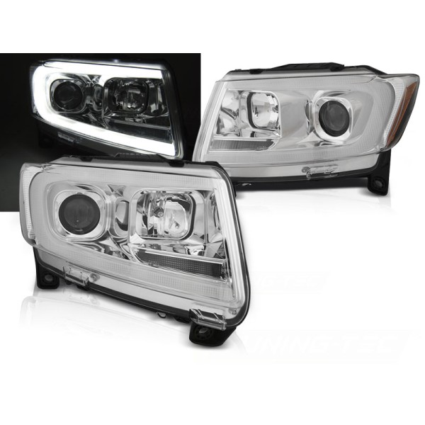 CHRYSLER JEEP GRAND CHEROKEE 11-13 - přední chrom světla TUBE LIGHT s dynamickým blinkrem
