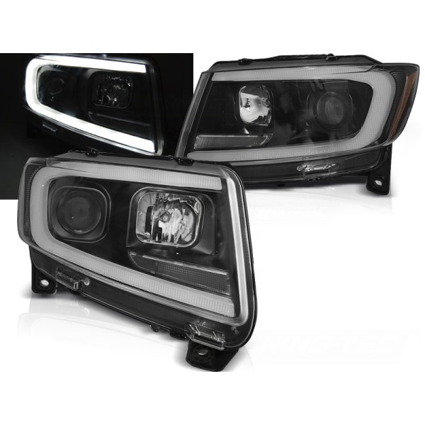 CHRYSLER JEEP GRAND CHEROKEE 11-13 - přední černá světla TUBE LIGHT s dynamickým blinkrem