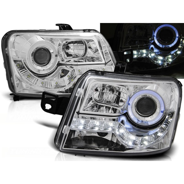 FIAT PANDA 03-12 - přední chrom světla ANGEL EYES s LED svícením