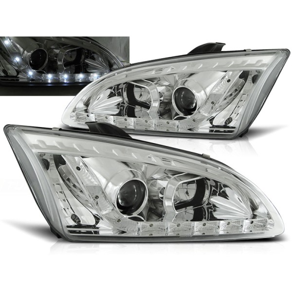 FORD FOCUS II 04-08 - přední chrom světla s LED svícením
