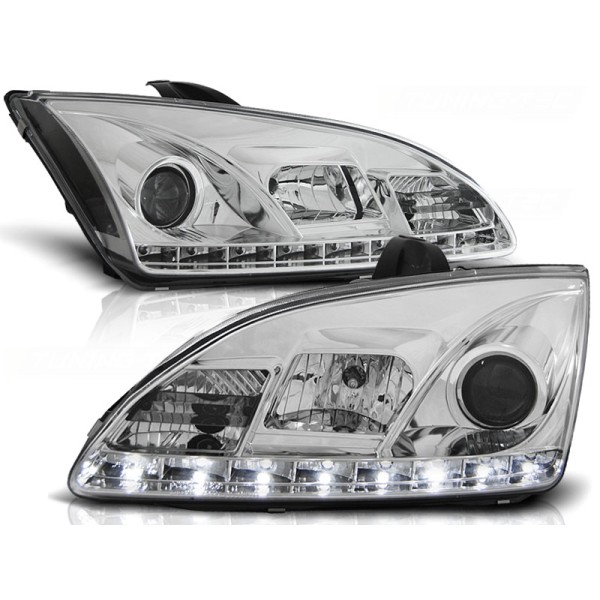 FORD FOCUS II 04-08 - přední chrom světla s LED svícením