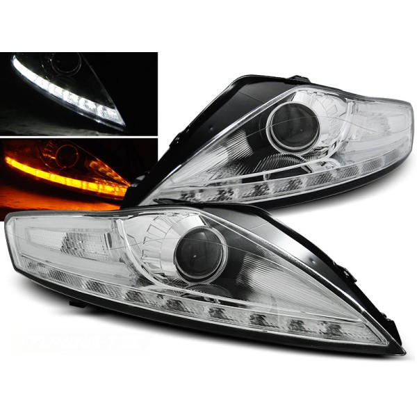 FORD MONDEO 07-10 - přední chrom světla s LED svícením a LED blinkrem