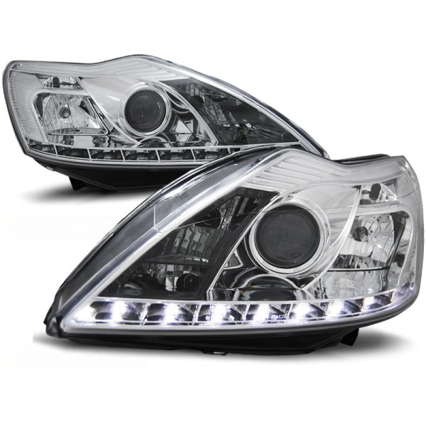 FORD FOCUS 08-10 - přední chrom světla s LED svícením