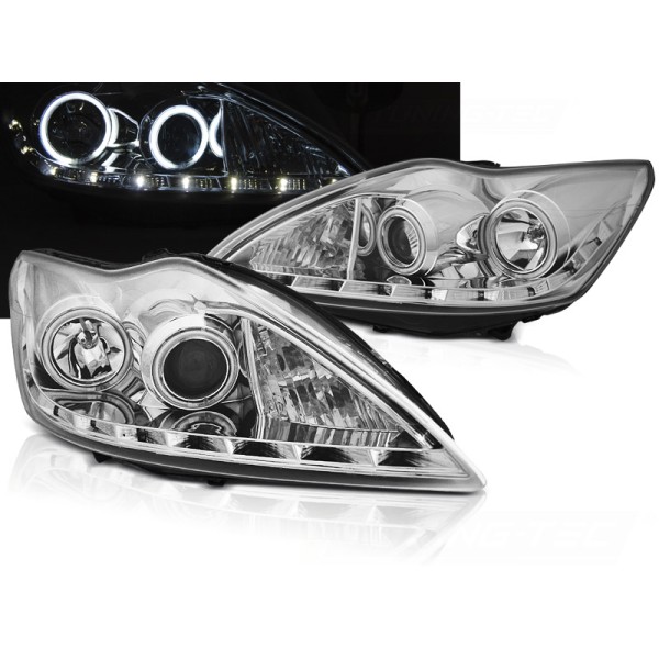 FORD FOCUS 08-10 - přední chrom světla ANGEL EYES CCFL s LED svícením