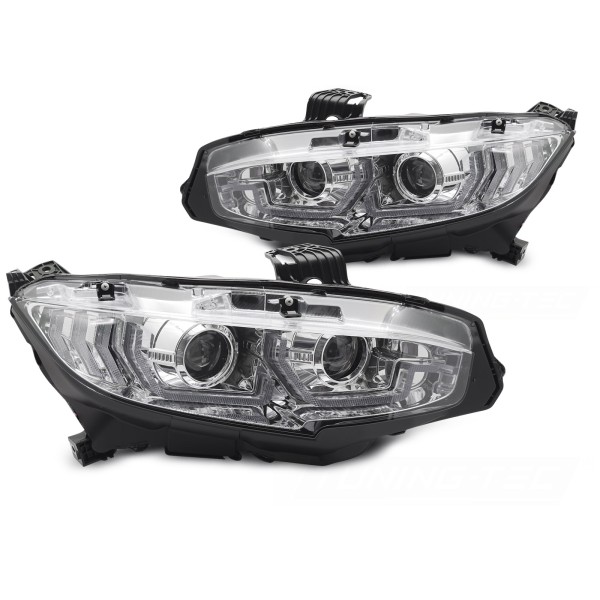 HONDA CIVIC X 16-21 - přední LED světla chromová DRL SEQ