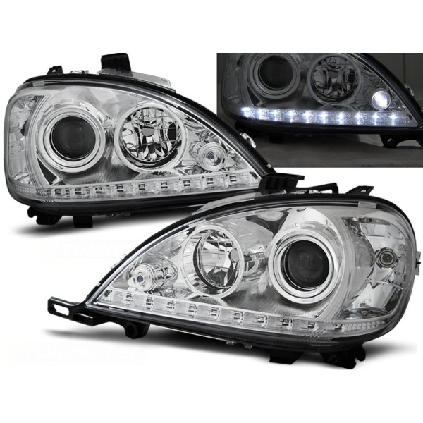 MERCEDES W163 ML 98-01 - přední chrom světla s LED svícením