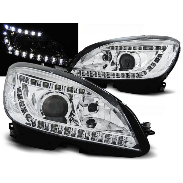 MERCEDES W204 07-10 - přední chrom světla s LED svícením pro xenon