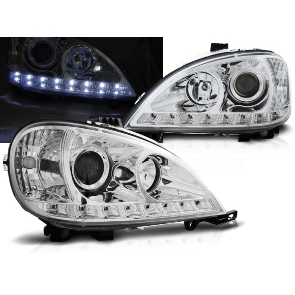 MERCEDES W163 ML 01-05 - přední chrom světla s LED svícením