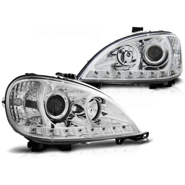 MERCEDES W163 ML 98-01 - přední chrom světla s LED svícením