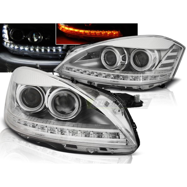MERCEDES W221 05-09 - přední chrom světla pro xenon s LED svícením