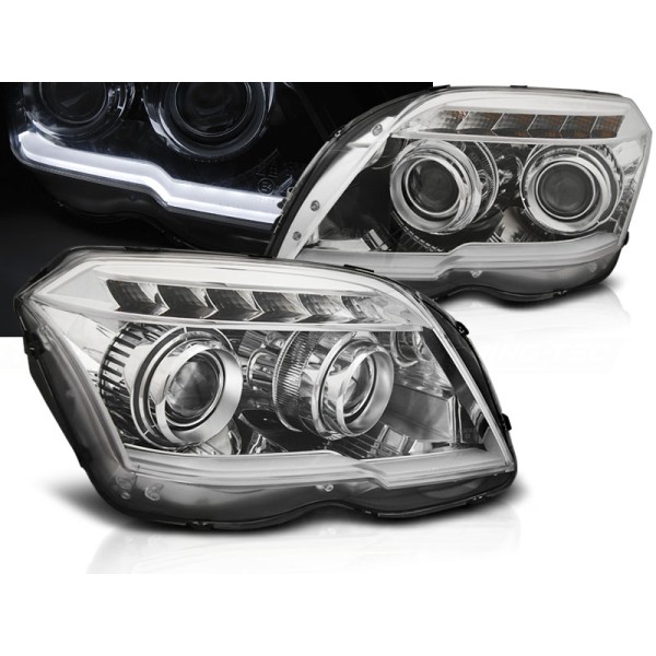 MERCEDES GLK X204 08-12 - přední chrom světla TUBE LIGHT a LED blinkrem