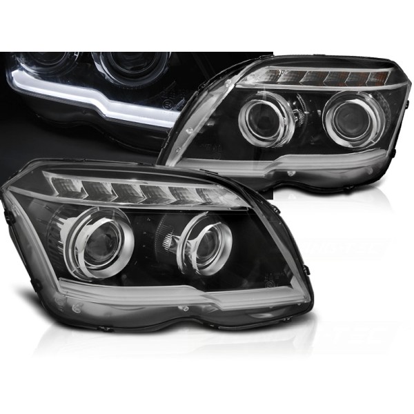 MERCEDES GLK X204 08-12 - přední černá světla TUBE LIGHT a LED blinkrem