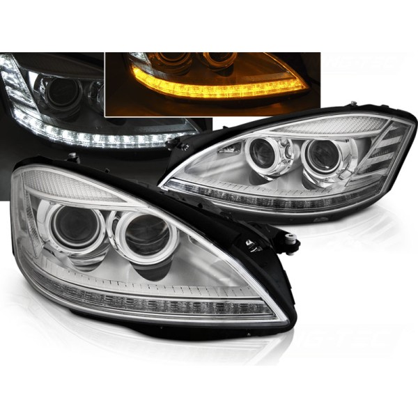 MERCEDES W221 05-09 - přední chrom světla pro xenon s LED svícením a dynamickým blinkrem