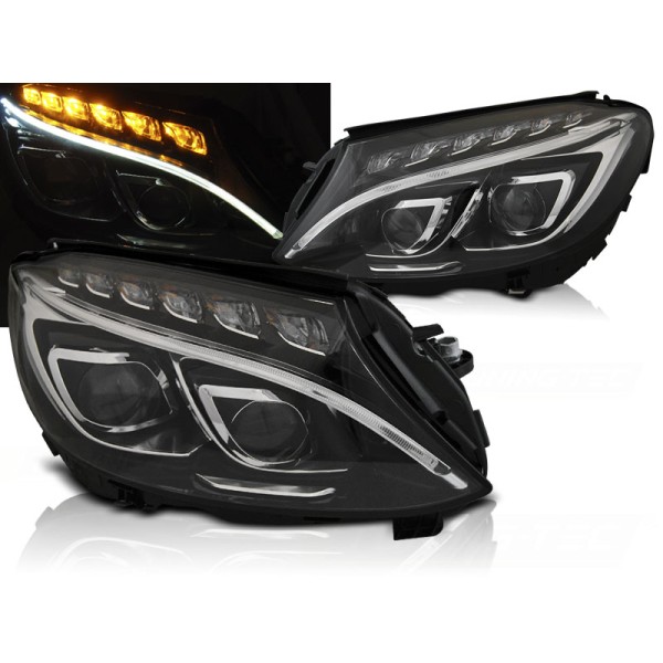 MERCEDES W205 14-18 - přední černá světla LED projektor s LED blikačem a denním svícením
