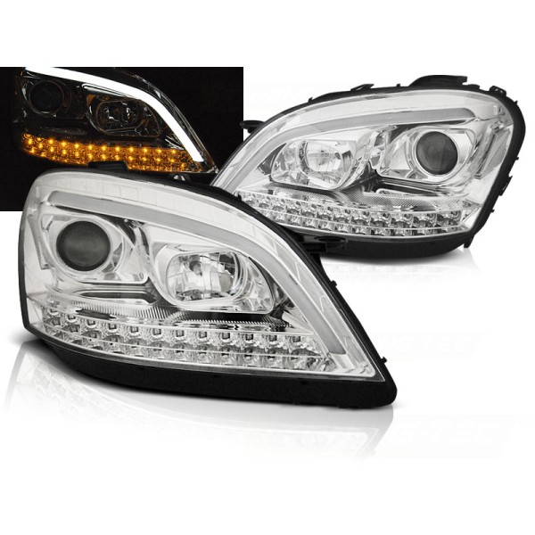 MERCEDES W164 ML 05-07 - přední chrom světla TUBE LIGHT s dynamickým blikačem