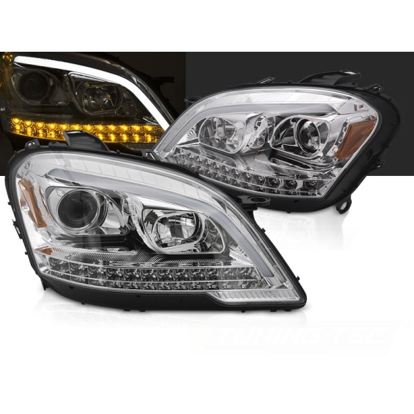 MERCEDES W164 ML 09-11 - Přední světla chromová SEQ TUBE LIGHT