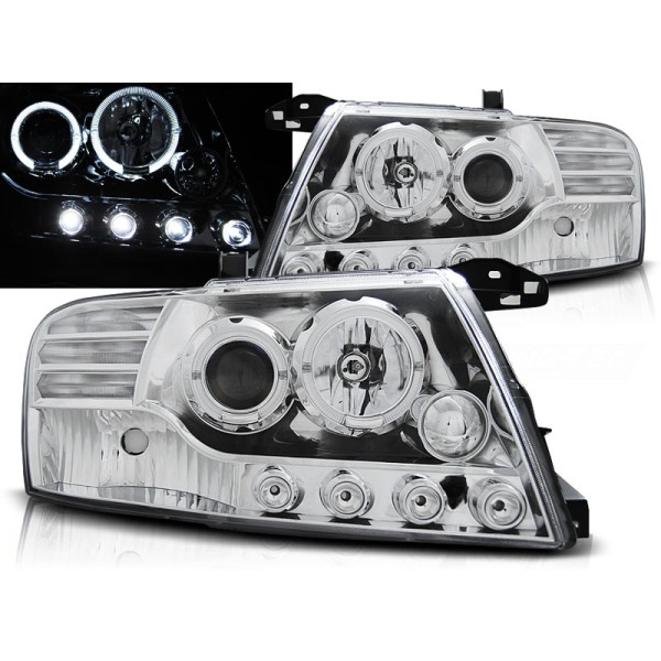 MITSUBISHI PAJERO V60 00-06 - přední chrom světla ANGEL EYES