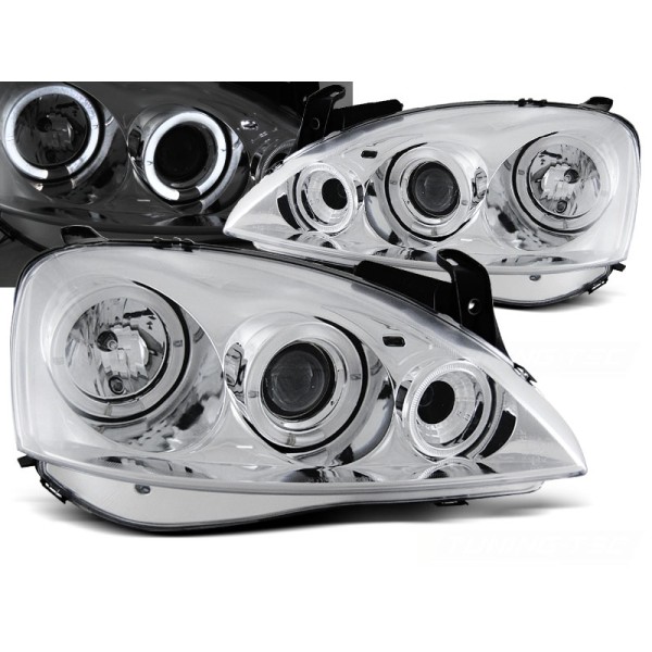 OPEL CORSA C 00-06 - přední chrom světla ANGEL EYES