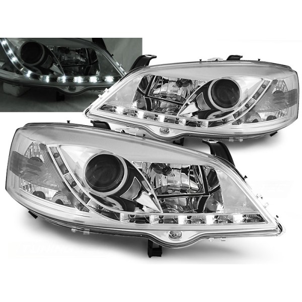 OPEL ASTRA G 97-04 - přední chrom světla s LED svícením