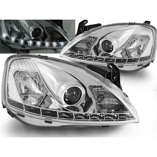 OPEL CORSA C 00-06 - přední chrom světla s LED svícením