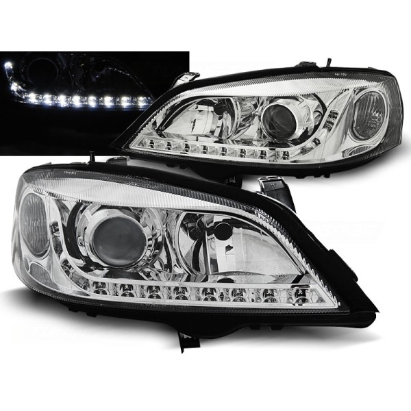 OPEL ASTRA G 97-04 - přední chrom světla s LED svícením
