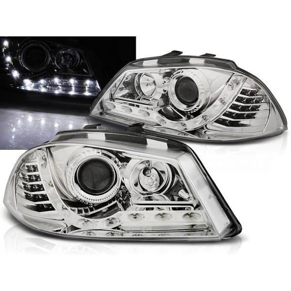 SEAT IBIZA 6L 02-08 - přední chrom světla s LED svícením a LED blinkrem