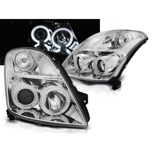SUZUKI SWIFT 05-10 - přední chrom světla ANGEL EYES CCFL