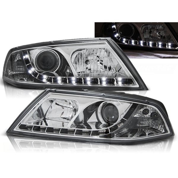 ŠKODA OCTAVIA 04-08 - přední chrom světla s LED svícením