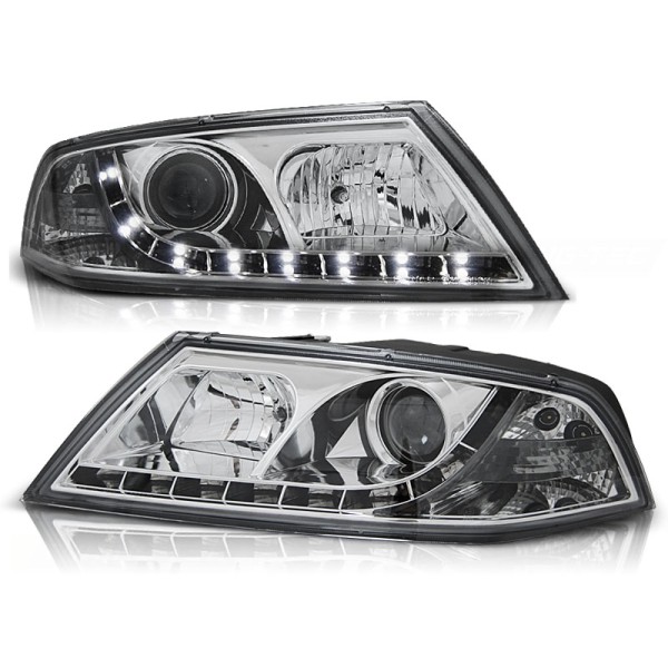 ŠKODA OCTAVIA 04-08 - přední chrom světla s LED svícením pro xenon