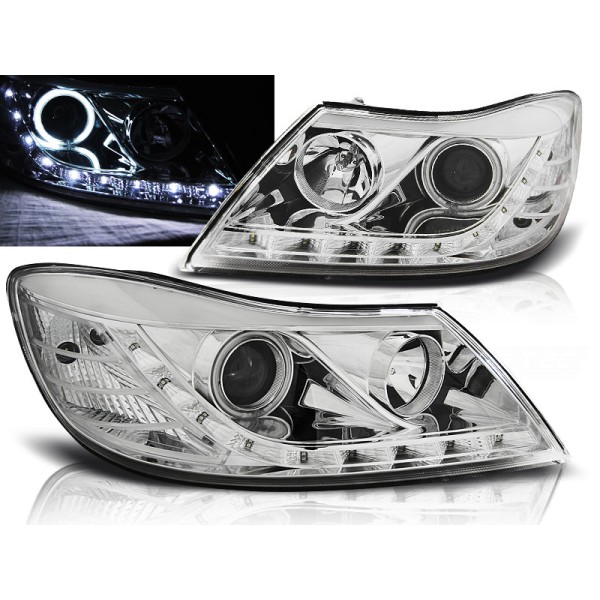 ŠKODA OCTAVIA 09-12 - přední chrom světla ANGEL EYES CCFL s LED svícením