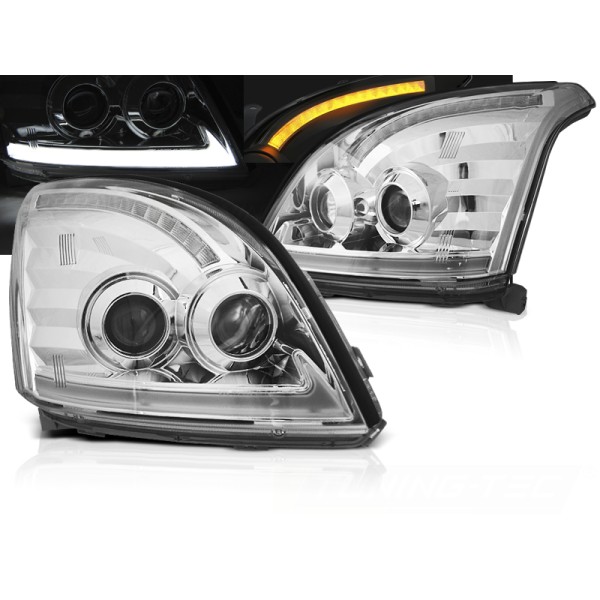TOYOTA LAND CRUISER 120 03-09 - přední chrom světla TUBE LIGHT s LED dynamickým blinkrem