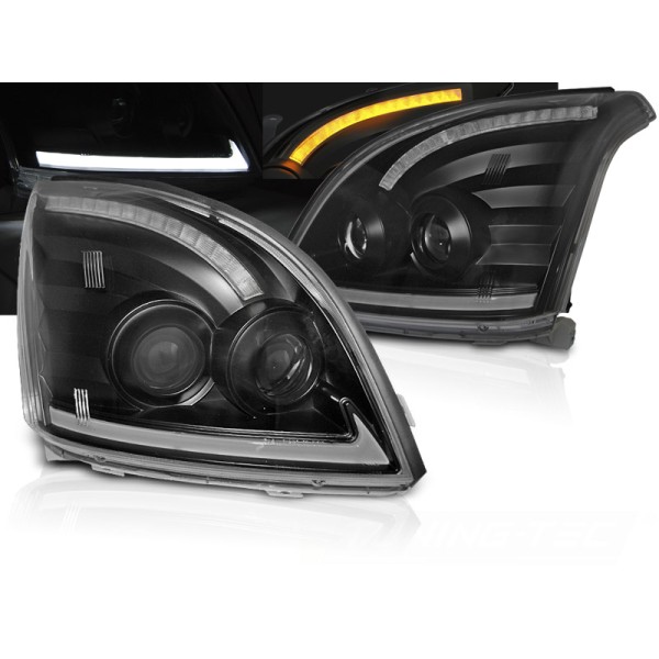 TOYOTA LAND CRUISER 120 03-09 - přední černá světla TUBE LIGHT s LED dynamickým blinkrem