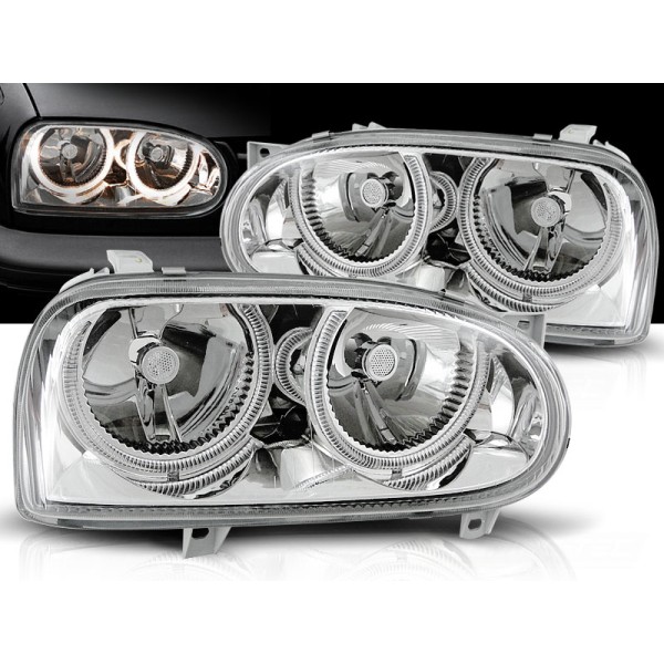 VW GOLF 3 91-97 - přední chrom světla ANGEL EYES