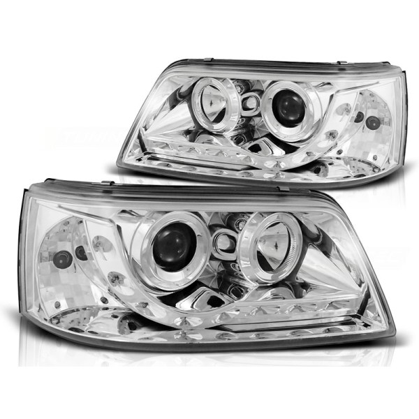 VW T5 03-09 - přední chrom světla s LED svícením