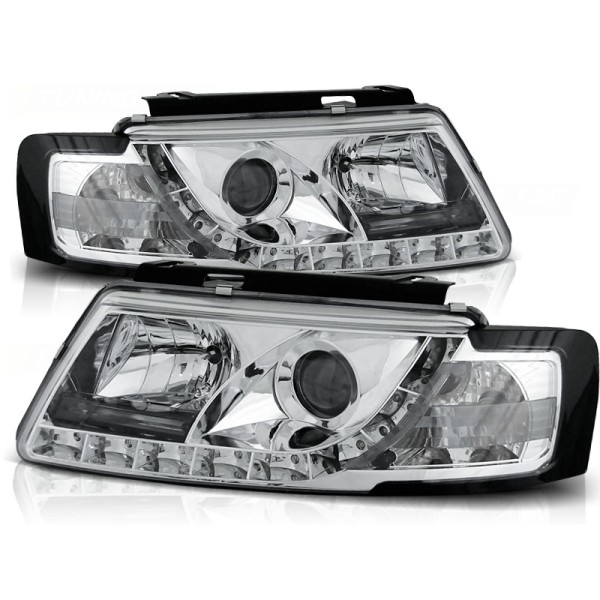 VW PASSAT B5 96-00 - přední chrom světla s LED svícením
