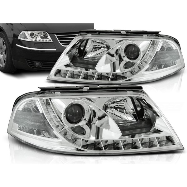 VW PASSAT 3BG 00-05 - přední chrom světla s LED svícením