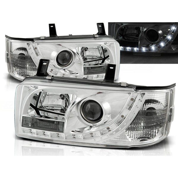 VW T4 90-03 - přední chrom světla s LED svícením