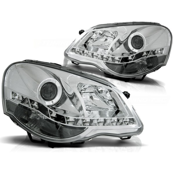 VW POLO 9N3 05-09 - přední chrom světla s LED svícením