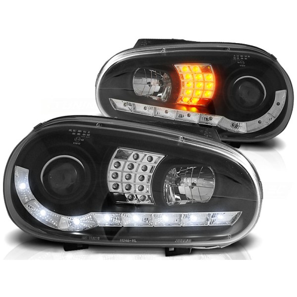 VW GOLF 4 97-03 - přední černá světla s LED svícením a LED blinkrem