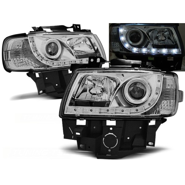 VW T4 96-03 - přední chrom světla s LED svícením