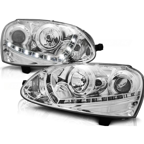 VW GOLF 5 - přední chrom světla s LED svícením