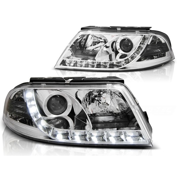 VW PASSAT 3BG 00-05 - přední chrom světla s LED denním svícením