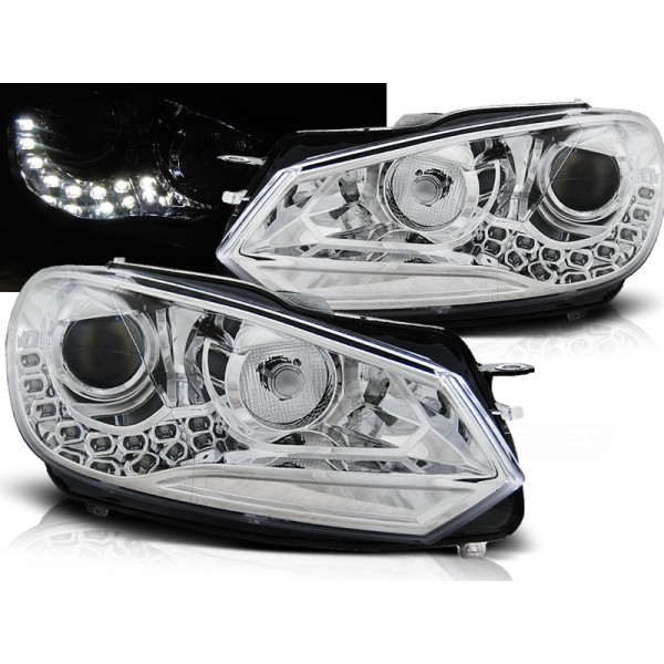 VW GOLF 6 08-12 - přední chrom světla s LED denním svícením