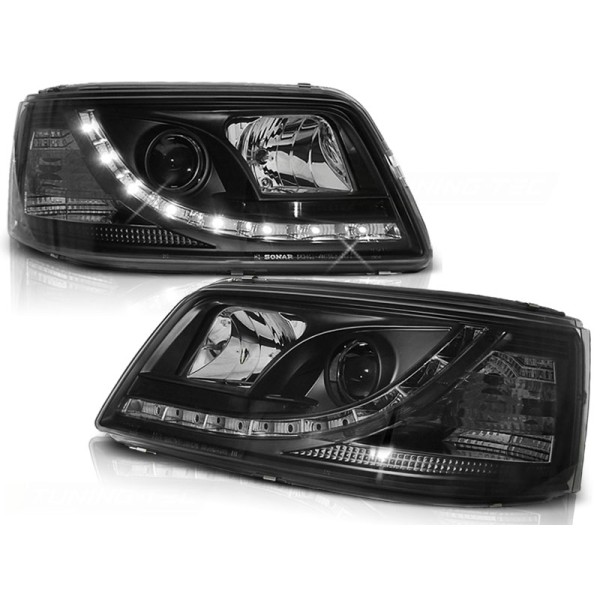 VW T5 03-09 - přední černá světla s LED denním svícením