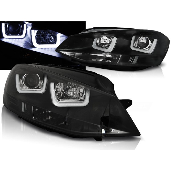 VW GOLF 7 12-17 - přední černá světla s LED denním svícením  U-TYPE