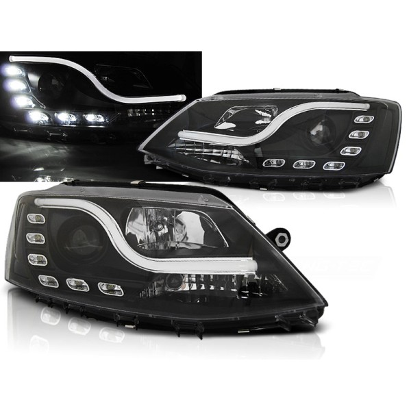 VW JETTA VI 11-18 - přední černá světla TUBE LIGHT s LED denním svícením