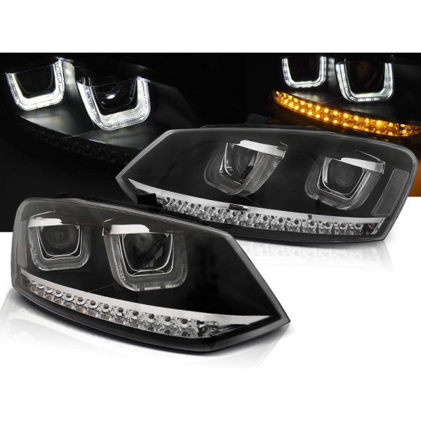 VW POLO 6R 09-14 - přední černá světla U-TYPE s LED blinkrem