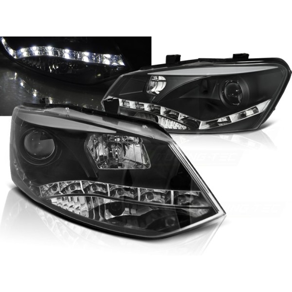 VW POLO 6R 09-14 - přední černá světla s LED denním svícením