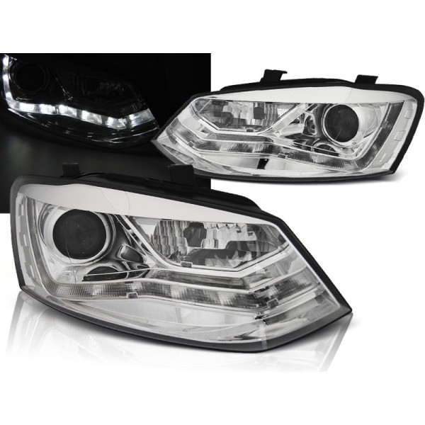 VW POLO 6R 09-14 - přední chrom světla s LED svícením